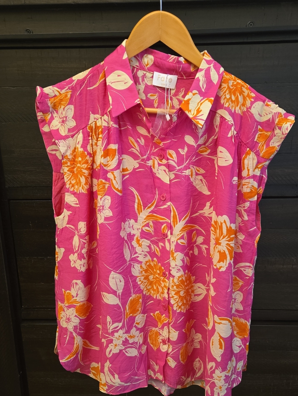 Fate Hot Pink Floral Cap-Sleeve Blouse with Orange Accents